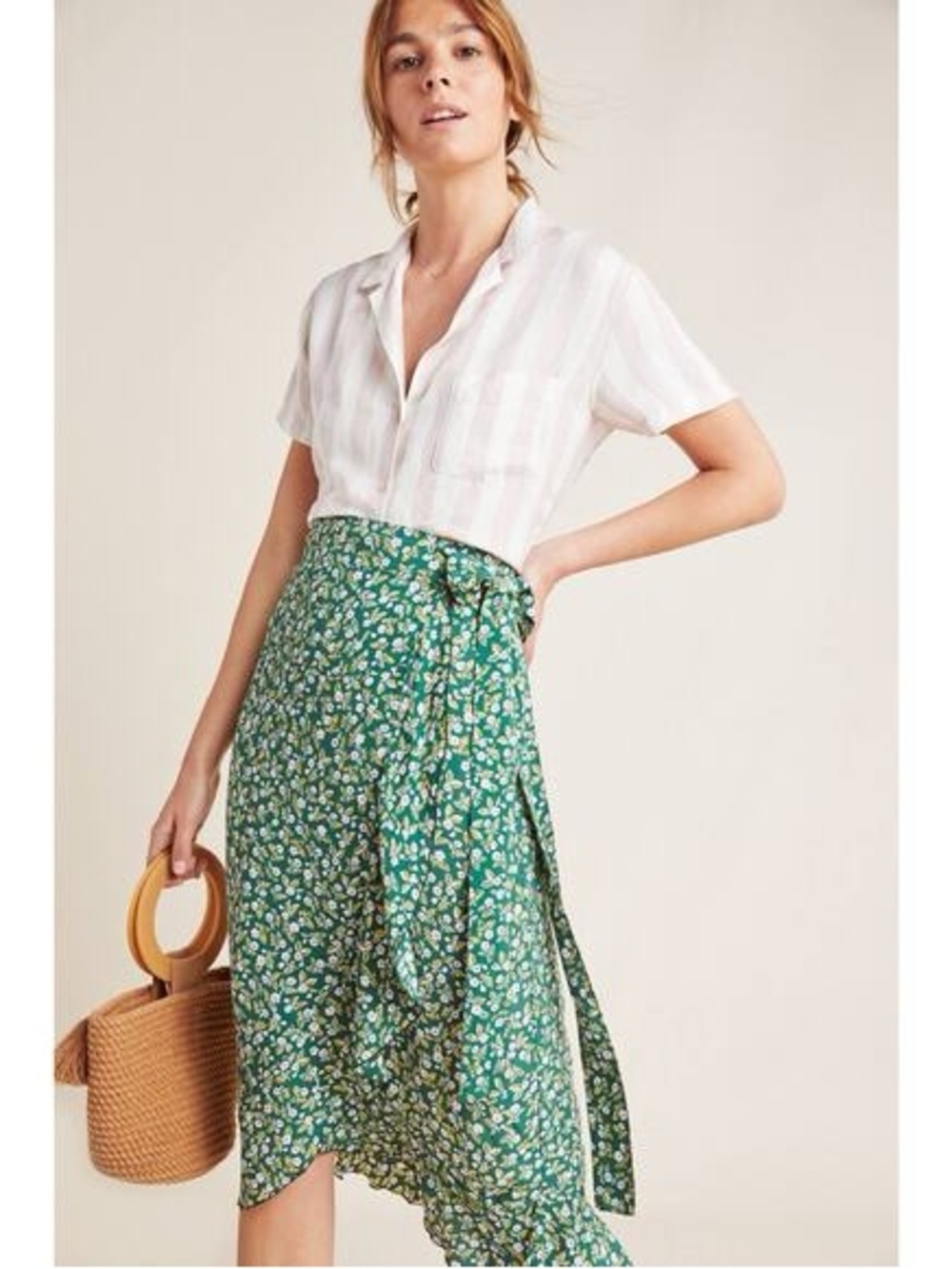 Anthropologie Faithfull the Brand Green Floral Wrap Midi Skirt Small